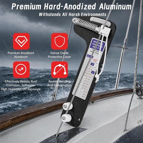 PT-2 High Precision Sailboat Rigging Tension Gauge | Hands-Free Cable Tension Meter for 3/16" 7/32" 1/4" Wire Rope | 2000 LBS Capacity | Rust-Resistant for Marine & Cable Railing Use in Kuwait