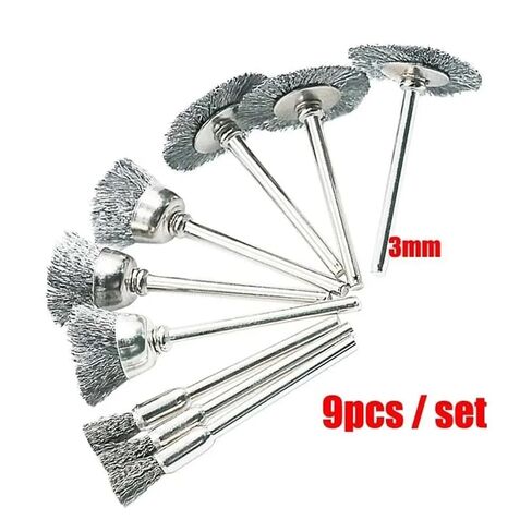 9Pcs/Set Stainless Steel Wire Brush Wire Wheel Rotary Tool Rust Removal Polishing for Drill Grinder 5/15/25mm Wire Brush in Kuwait