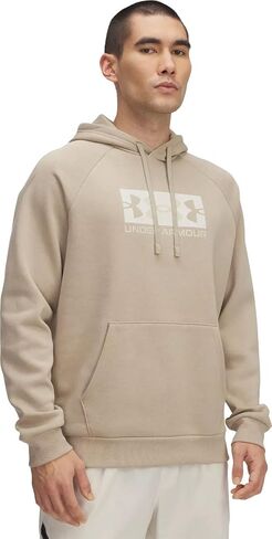 Under Armour - سترة بغطاء رأس للرجال بشعار Rival Fleece Nov، اللون كاكي سيتي (299)، المقاس: كبير × طويل in Kuwait
