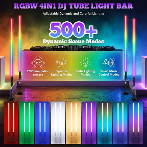شريط أضواء أنبوب DJ، 2 حزمة 4 أقدام RGBW 4IN1 LED شريط إضاءة أنبوبي مع حامل وحقيبة حمل 5200 مللي أمبير في الساعة تعمل بالبطارية عن بعد والتحكم في التطبيق لحفلات الرقص وحفلات الزفاف وإضاءة التصوير الفوتوغرافي بالفيديو in Kuwait