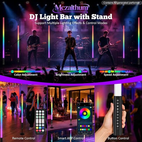 شريط أضواء أنبوب DJ، 2 حزمة 4 أقدام RGBW 4IN1 LED شريط إضاءة أنبوبي مع حامل وحقيبة حمل 5200 مللي أمبير في الساعة تعمل بالبطارية عن بعد والتحكم في التطبيق لحفلات الرقص وحفلات الزفاف وإضاءة التصوير الفوتوغرافي بالفيديو in Kuwait