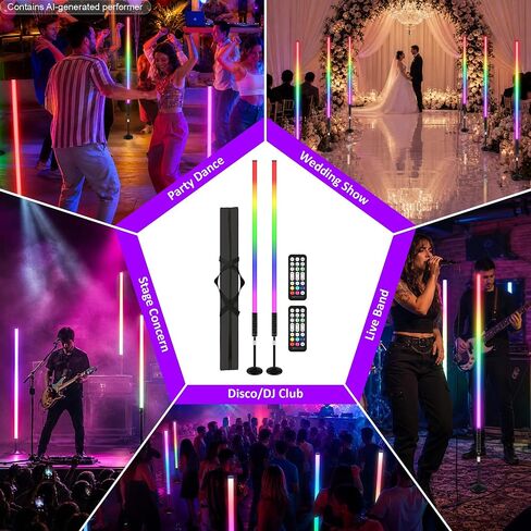 شريط أضواء أنبوب DJ، 2 حزمة 4 أقدام RGBW 4IN1 LED شريط إضاءة أنبوبي مع حامل وحقيبة حمل 5200 مللي أمبير في الساعة تعمل بالبطارية عن بعد والتحكم في التطبيق لحفلات الرقص وحفلات الزفاف وإضاءة التصوير الفوتوغرافي بالفيديو in Kuwait