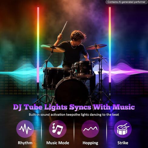 شريط أضواء أنبوب DJ، 2 حزمة 4 أقدام RGBW 4IN1 LED شريط إضاءة أنبوبي مع حامل وحقيبة حمل 5200 مللي أمبير في الساعة تعمل بالبطارية عن بعد والتحكم في التطبيق لحفلات الرقص وحفلات الزفاف وإضاءة التصوير الفوتوغرافي بالفيديو in Kuwait