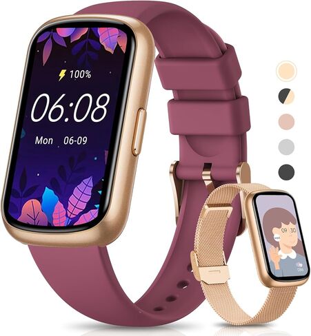Fitness Trackers,Smart Watches for Men Women with 24/7 Heart Rate/Sleep Monitor, Fitness Watch with IP68 Waterproof, Health Activity Trackers for Android and iPhone Burgundy-Gold in Kuwait