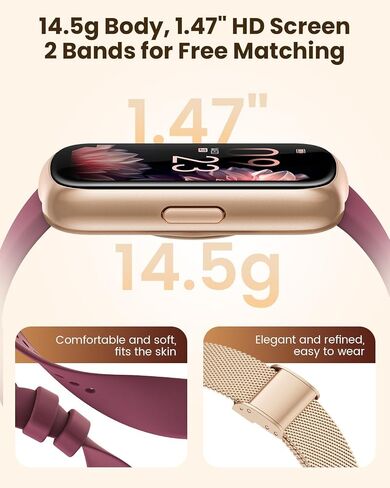 Fitness Trackers,Smart Watches for Men Women with 24/7 Heart Rate/Sleep Monitor, Fitness Watch with IP68 Waterproof, Health Activity Trackers for Android and iPhone Burgundy-Gold in Kuwait