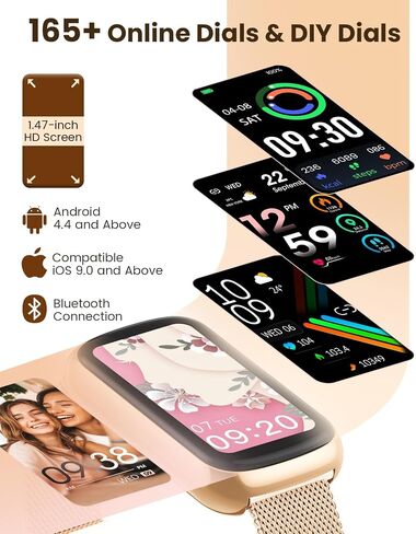 Fitness Trackers,Smart Watches for Men Women with 24/7 Heart Rate/Sleep Monitor, Fitness Watch with IP68 Waterproof, Health Activity Trackers for Android and iPhone Burgundy-Gold in Kuwait
