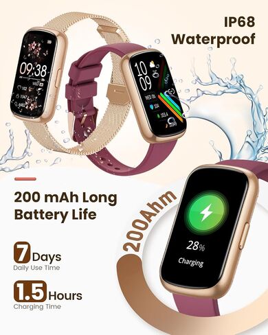 Fitness Trackers,Smart Watches for Men Women with 24/7 Heart Rate/Sleep Monitor, Fitness Watch with IP68 Waterproof, Health Activity Trackers for Android and iPhone Burgundy-Gold in Kuwait