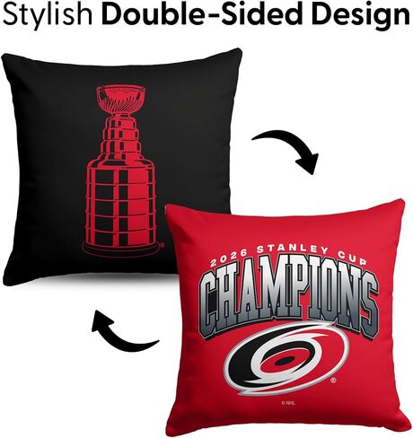 Northwest NHL Carolina Hurricanes 2026 Stanley Cup Champions Double-Sided Printed Throw Pillow, Soft Decorative Polyester Fan Cushion, Couch Bed or Game Room Decor, 18 x 18 in in Kuwait
