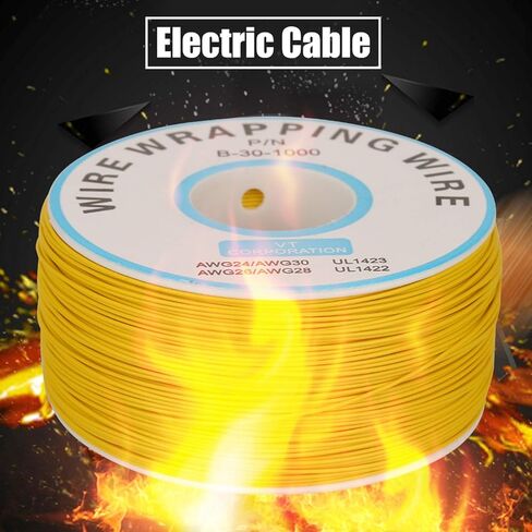 سلك نحاسي مطلي بالقصدير 30AWG، سلك توصيل من السيليكون عالي الحرارة للإلكترونيات، بكرة 200 متر مثالية للوحة الأم للكمبيوتر المحمول وشاشة LCD ولحام PCB (أصفر) in Kuwait