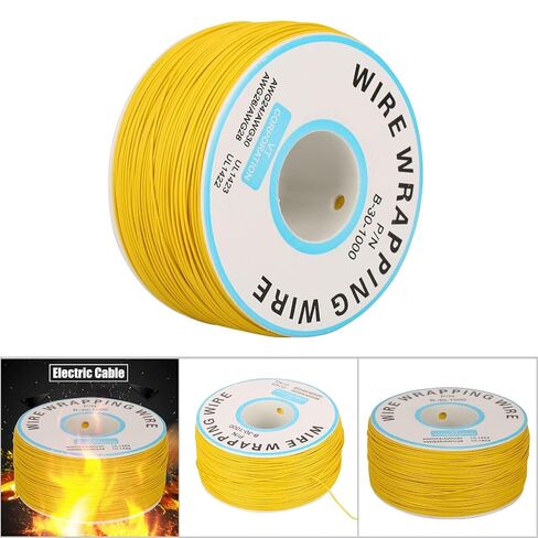 سلك نحاسي مطلي بالقصدير 30AWG، سلك توصيل من السيليكون عالي الحرارة للإلكترونيات، بكرة 200 متر مثالية للوحة الأم للكمبيوتر المحمول وشاشة LCD ولحام PCB (أصفر) in Kuwait