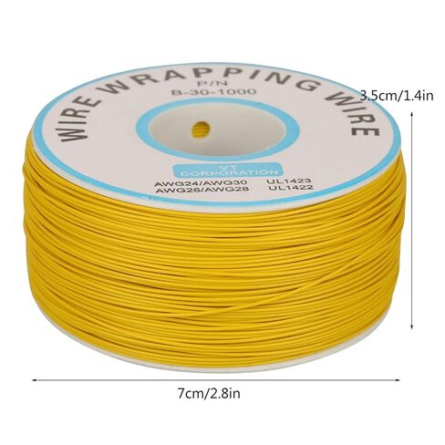 سلك نحاسي مطلي بالقصدير 30AWG، سلك توصيل من السيليكون عالي الحرارة للإلكترونيات، بكرة 200 متر مثالية للوحة الأم للكمبيوتر المحمول وشاشة LCD ولحام PCB (أصفر) in Kuwait