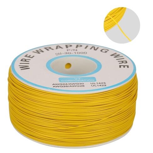 سلك نحاسي مطلي بالقصدير 30AWG، سلك توصيل من السيليكون عالي الحرارة للإلكترونيات، بكرة 200 متر مثالية للوحة الأم للكمبيوتر المحمول وشاشة LCD ولحام PCB (أصفر) in Kuwait