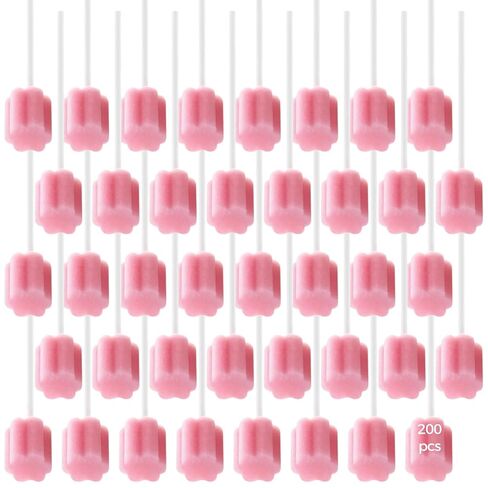 200 Pcs Oral Sponge Sticks for Dental Cleaning, Plum Blossom Head Mouth Swabs, Soft Gentle Disposable Sponges for Daily Care and Patient Hygiene, 4.57 in Handle, Porous Pink Swab Sticks in Kuwait