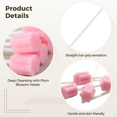 200 Pcs Oral Sponge Sticks for Dental Cleaning, Plum Blossom Head Mouth Swabs, Soft Gentle Disposable Sponges for Daily Care and Patient Hygiene, 4.57 in Handle, Porous Pink Swab Sticks in Kuwait