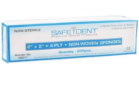 Safe-Dent C6011-1 إسفنجة أسنان قطنية سلسلة 2 × 2 بوصة 4 طبقات غير منسوجة وغير معقمة 200/عبوة in Kuwait