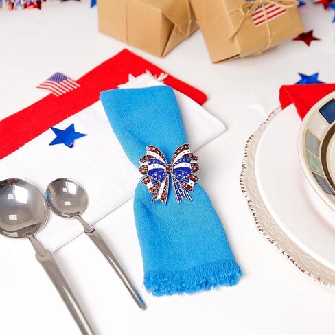 wonlex 250th Patriotic Bow Napkin Rings Set of 6, Alloy Red Blue White Bow Napkin Ring Serviette for Fourth of July, Table Decor, Banquet, Family, Festive Dinning in Saudi Arabia