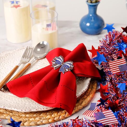 wonlex 250th Patriotic Bow Napkin Rings Set of 6, Alloy Red Blue White Bow Napkin Ring Serviette for Fourth of July, Table Decor, Banquet, Family, Festive Dinning in Saudi Arabia