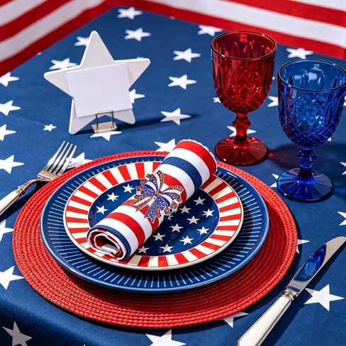 wonlex 250th Patriotic Bow Napkin Rings Set of 6, Alloy Red Blue White Bow Napkin Ring Serviette for Fourth of July, Table Decor, Banquet, Family, Festive Dinning in Saudi Arabia