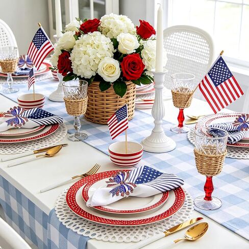 wonlex 250th Patriotic Bow Napkin Rings Set of 6, Alloy Red Blue White Bow Napkin Ring Serviette for Fourth of July, Table Decor, Banquet, Family, Festive Dinning in Saudi Arabia