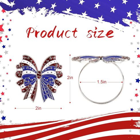 wonlex 250th Patriotic Bow Napkin Rings Set of 6, Alloy Red Blue White Bow Napkin Ring Serviette for Fourth of July, Table Decor, Banquet, Family, Festive Dinning in Saudi Arabia