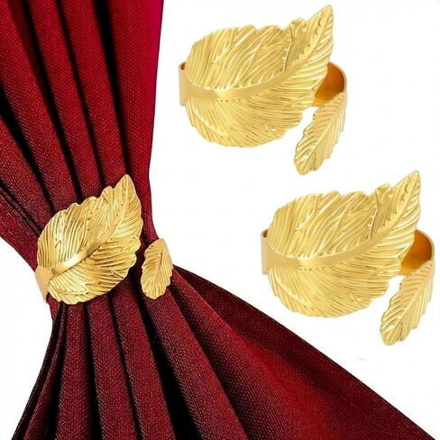 Gold Napkin Rings Set of 10 - Elegant Leaf Design Metal Napkin Holders for Cloth Napkins, Wedding Reception, Thanksgiving, Christmas & Fall Table Decor in Kuwait