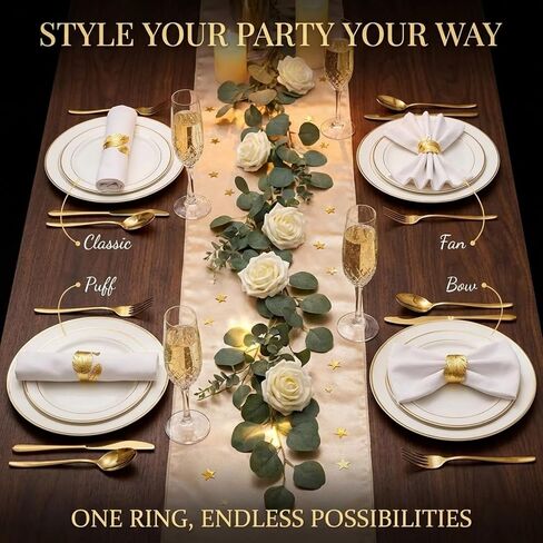 Gold Napkin Rings Set of 10 - Elegant Leaf Design Metal Napkin Holders for Cloth Napkins, Wedding Reception, Thanksgiving, Christmas & Fall Table Decor in Kuwait