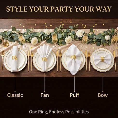 Gold Napkin Rings Set of 10 - Elegant Leaf Design Metal Napkin Holders for Cloth Napkins, Wedding Reception, Thanksgiving, Christmas & Fall Table Decor in Kuwait
