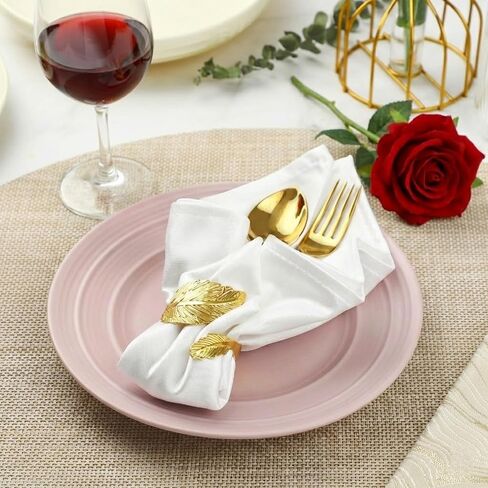 Gold Napkin Rings Set of 10 - Elegant Leaf Design Metal Napkin Holders for Cloth Napkins, Wedding Reception, Thanksgiving, Christmas & Fall Table Decor in Kuwait