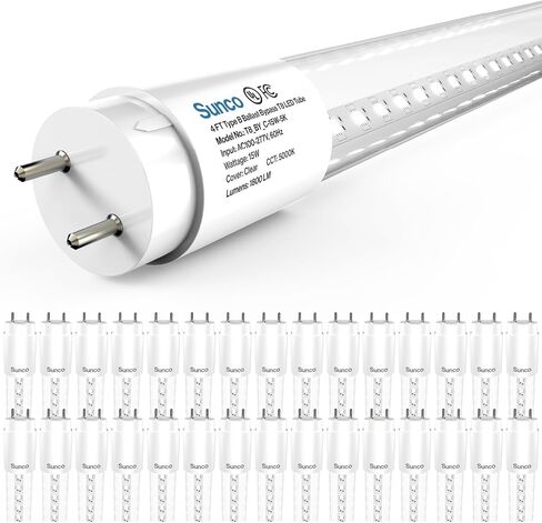 Sunco 30 Pack T8 LED 4FT Tube Light Bulbs Ballast Bypass Fluorescent Replacement, 5000K Daylight, 15W, Clear Cover, Retrofit, Single Ended Power (SEP), Commercial Grade UL in Kuwait