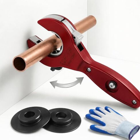 Ratcheting Pipe Cutter, 2 in 1 Close Quarters Tube Compact Cutter, Ratcheting Pipe Cutter Tool for Cutting Copper and Metal Pipes, PVC, Ppr, Plastic Hoses (5/16" to 1 1/8") Red in Kuwait