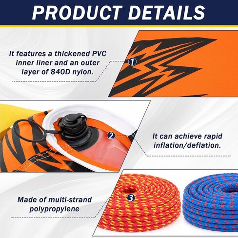 Silipull Towable Booster Ball with 60 ft Tow Rope, 4100 lb Break Strength, Inflatable Towable Tube Ball with Rope Float for Boating, Water Sports, Tubing & Speedboats, Orange in Kuwait