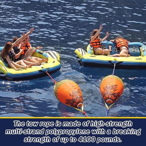 Silipull Towable Booster Ball with 60 ft Tow Rope, 4100 lb Break Strength, Inflatable Towable Tube Ball with Rope Float for Boating, Water Sports, Tubing & Speedboats, Orange in Kuwait