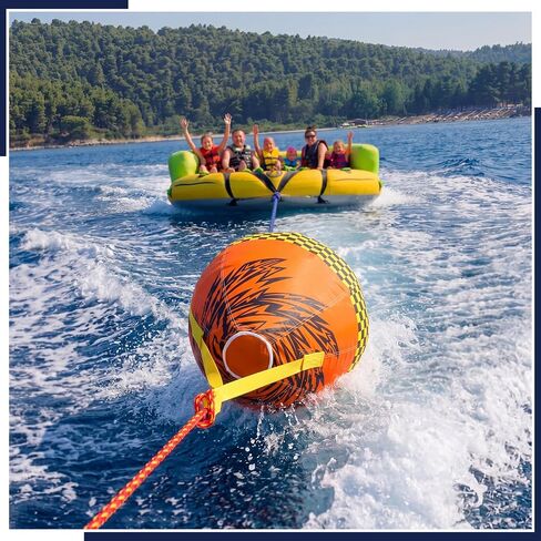 Silipull Towable Booster Ball with 60 ft Tow Rope, 4100 lb Break Strength, Inflatable Towable Tube Ball with Rope Float for Boating, Water Sports, Tubing & Speedboats, Orange in Kuwait