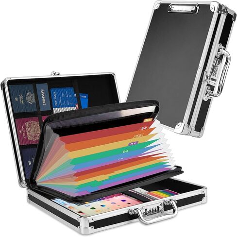 Clipboard with Storage Combination Lock Briefcase 3 Ring Binder 700 Sheets Capacity Heavy Duty Metal Document Box Multi-Pocket Organizer Storage Clipboards for Home, Bussiness Trip in Kuwait