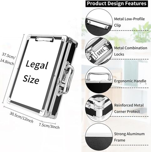 Clipboard with Storage Combination Lock Briefcase 3 Ring Binder 700 Sheets Capacity Heavy Duty Metal Document Box Multi-Pocket Organizer Storage Clipboards for Home, Bussiness Trip in Kuwait