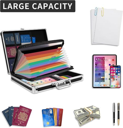Clipboard with Storage Combination Lock Briefcase 3 Ring Binder 700 Sheets Capacity Heavy Duty Metal Document Box Multi-Pocket Organizer Storage Clipboards for Home, Bussiness Trip in Kuwait