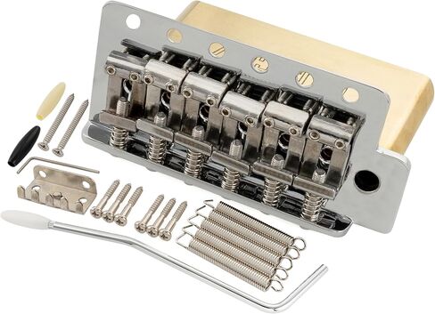 Musiclily Ultra 52.5 مم (2-1/16 بوصة) طراز أمريكي عتيق 6 براغي ST Tremolo Bridge مع سروج فولاذية منحنية 42 مم ذراع دفع من النحاس الصلب للجيتار الكهربائي على طراز Strat، كروم in Kuwait