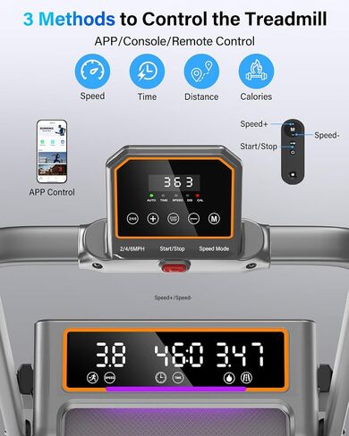 Walking Pad Treadmill with 15% Incline/Handle Bar/2 Screen Display, 3.5HP Foldable Walking Pad Treadmill, Portable Treadmills for Home with 4 Adjustable Incline, 350+lb Capacity, Smart App, RGB Light in Kuwait