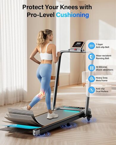 Walking Pad Treadmill with 15% Incline/Handle Bar/2 Screen Display, 3.5HP Foldable Walking Pad Treadmill, Portable Treadmills for Home with 4 Adjustable Incline, 350+lb Capacity, Smart App, RGB Light in Kuwait