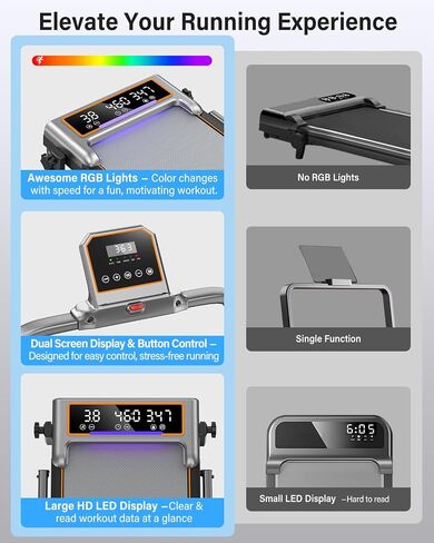 Walking Pad Treadmill with 15% Incline/Handle Bar/2 Screen Display, 3.5HP Foldable Walking Pad Treadmill, Portable Treadmills for Home with 4 Adjustable Incline, 350+lb Capacity, Smart App, RGB Light in Kuwait