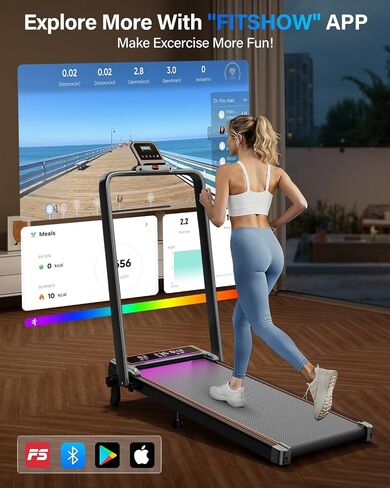Walking Pad Treadmill with 15% Incline/Handle Bar/2 Screen Display, 3.5HP Foldable Walking Pad Treadmill, Portable Treadmills for Home with 4 Adjustable Incline, 350+lb Capacity, Smart App, RGB Light in Kuwait