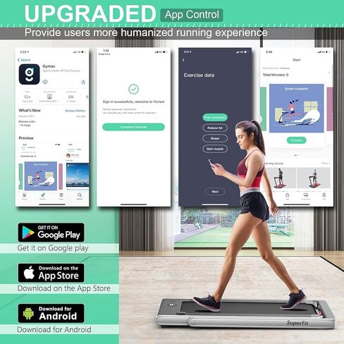 جهاز مشي Goplus 2 في 1 قابل للطي مع شاشة عرض مزدوجة، جهاز مشي كهربائي Superfit بقوة 2.25 حصان تحت المكتب، بدون تركيب، مكبر صوت ذو أسنان زرقاء، تحكم في التطبيق، جهاز تحكم عن بعد، المشي والركض للمنزل in Kuwait