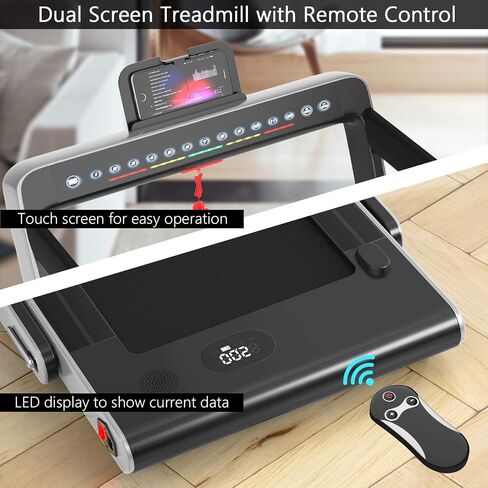 جهاز مشي Goplus 2 في 1 قابل للطي مع شاشة عرض مزدوجة، جهاز مشي كهربائي Superfit بقوة 2.25 حصان تحت المكتب، بدون تركيب، مكبر صوت ذو أسنان زرقاء، تحكم في التطبيق، جهاز تحكم عن بعد، المشي والركض للمنزل in Kuwait