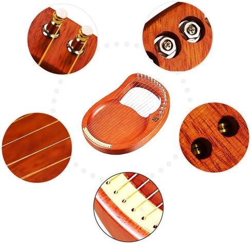 Walter.t 16-String Wooden Lyre Harp Metal Strings Mahogany Solid Wood String Instrument with Carry Bag Tuning Wrench Cleaning Cloth Strings WH16 with Carry Bag in Kuwait
