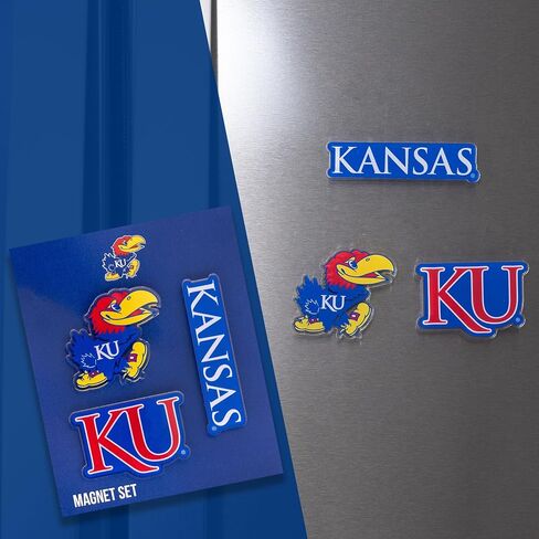 مغناطيس أكريليك من جامعة صبار الصحراء كانساس، 3 عبوات، تصميم زخرفي KU Jayhawks مرخص رسميًا (مجموعة المغناطيس A) in Kuwait
