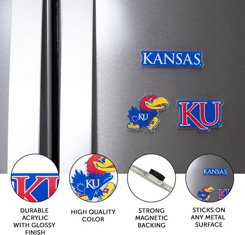 مغناطيس أكريليك من جامعة صبار الصحراء كانساس، 3 عبوات، تصميم زخرفي KU Jayhawks مرخص رسميًا (مجموعة المغناطيس A) in Kuwait