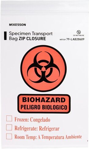 McKesson Specimen Transport Bag, Biohazard, Zip Closure, 2 mil Thickness, 6 in x 9 in, 100 Count in Saudi Arabia