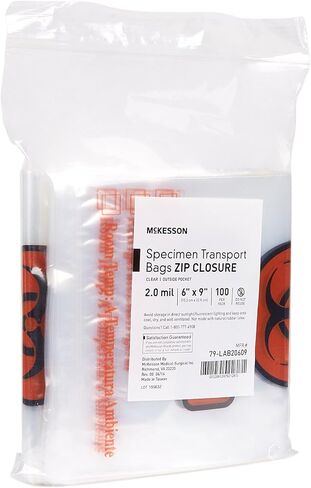 McKesson Specimen Transport Bag, Biohazard, Zip Closure, 2 mil Thickness, 6 in x 9 in, 100 Count in Saudi Arabia