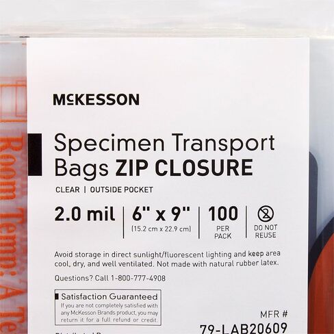 McKesson Specimen Transport Bag, Biohazard, Zip Closure, 2 mil Thickness, 6 in x 9 in, 100 Count in Saudi Arabia
