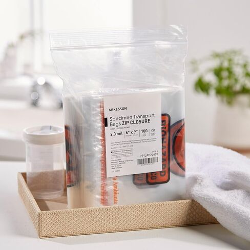 McKesson Specimen Transport Bag, Biohazard, Zip Closure, 2 mil Thickness, 6 in x 9 in, 100 Count in Saudi Arabia